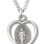 Girl's Sterling Silver Miraculous Necklace Pierced Heart with Chain - Sterling Silver