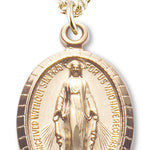 Women's 14kt Gold Plated Etched Edge Oval Miraculous Necklace + 18 Inch Gold Plated Chain & Clasp - Gold-tone