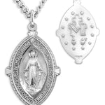 Men's Sterling Silver Miraculous Necklace Almond Shape with Chain Options - 24" Sterling Silver Chain + Clasp