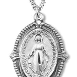 Women's Sterling Silver Oval Miraculous Necklace Beaded Border with Chain Options - 18" 1.8mm Sterling Silver Chain + Clasp