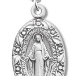 Women's Sterling Silver Miraculous Necklace Flower with Rim with Chain Options - 18" 1.8mm Sterling Silver Chain + Clasp