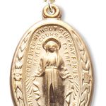 Women's 14kt Gold Over Sterling Silver Oval & Leaf Border Miraculous Necklace + 18 Inch Gold Plated Chain & Clasp - Gold-tone