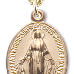 Women's 14kt Gold Over Sterling Silver Small Oval Miraculous Necklace + 18 Inch Gold Plated Chain & Clasp - Gold-tone