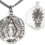 Women's Sterling Silver Round Miraculous Pendant w/ Scalloped Edges with Chain Options - 18" 1.8mm Sterling Silver Chain + Clasp