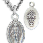 Youth Size Sterling Silver Miraculous Pendant + 16 Inch Rhodium Plated Curb Chain with Clasp - Sterling Silver