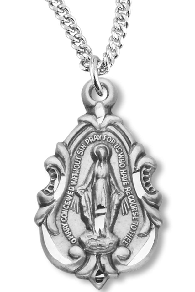 Sterling Silver Fleur de Lys Teardrop Miraculous Pendant