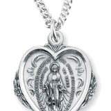 Women's Sterling Silver Heart Shaped Miraculous Necklace, Sterling Silver with Chain - 20" 2.2mm Stainless Steel Chain with Clasp