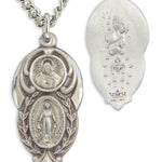 Women's Sacred Heart and Miraculous Stacked Pendant with Chain Options - 18" 1.8mm Sterling Silver Chain + Clasp