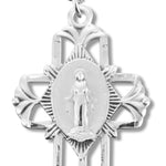 Women's Miraculous Necklace with Pierced Cross, Sterling Silver with Chain Options - 18" 1.8mm Sterling Silver Chain + Clasp