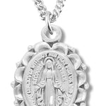 Women's Small Sterling Silver Miraculous Necklace Scalloped Edge with Chain Options - 18" 1.8mm Sterling Silver Chain + Clasp