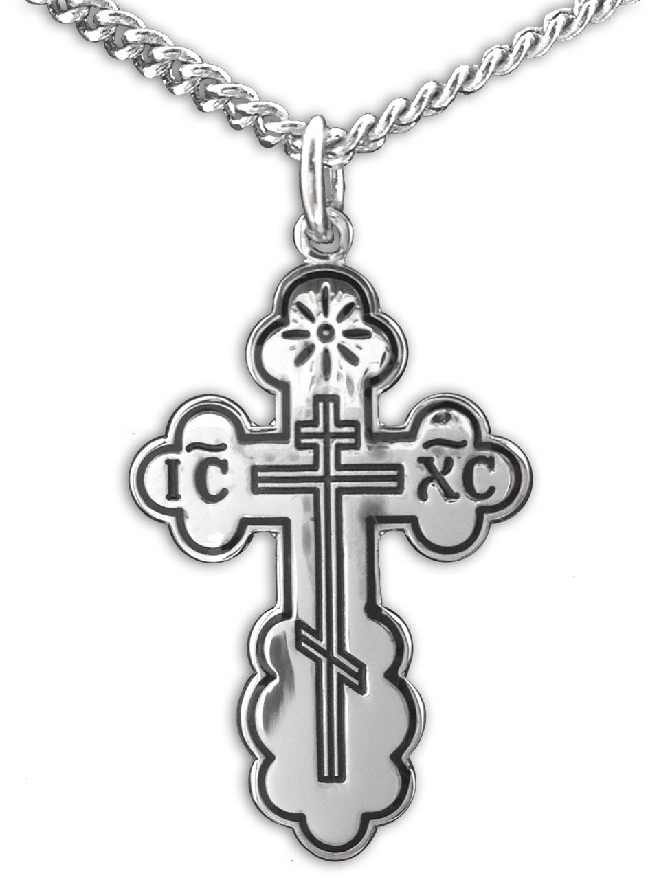 Women or Teen Orthodox Cross Necklace, Sterling Silver Medal with Chain - 20" 2.2mm Stainless Steel Chain with Clasp