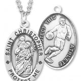 Oval Men's St. Christopher Basketball Necklace With Chain - 24" Sterling Silver Chain + Clasp