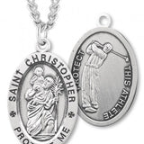 Oval Boy's St. Christopher Golf Necklace With Chain - 24" Sterling Silver Chain + Clasp
