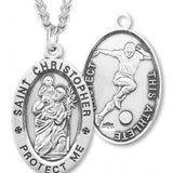 Oval Boy's St. Christopher Soccer Necklace With Chain - 24" Sterling Silver Chain + Clasp