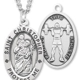 Oval Boy's St. Christopher Weight Lifting Necklace With Chain