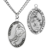 Oval Men's St. Sebastian Ice Hockey Necklace With Chain