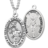 Oval Men's St. Sebastian Track Necklace With Chain - 24" Sterling Silver Chain + Clasp