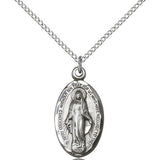 Miraculous Medal, Sterling Silver - 18" 1.2mm Sterling Silver Chain + Clasp
