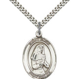 St. Emily De Vialar Medal, Sterling Silver, Large - 24" 2.4mm Rhodium Plate Chain + Clasp