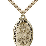 Our Lady of Czestochowa Medal, Gold Filled - 24" 2.4mm Gold Plated Endless Chain