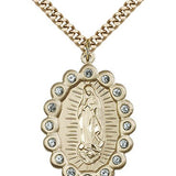 Our Lady of Guadalupe Medal, Gold Filled - 24" 2.4mm Gold Plated Endless Chain