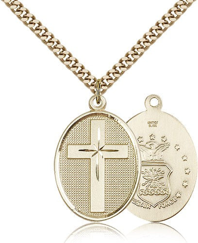 Air Force Cross Pendant, Gold Filled - 24" 2.4mm Gold Plated Endless Chain