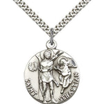St. Sebastian Medal, Sterling Silver - 24" 2.4mm Rhodium Plate Endless Chain