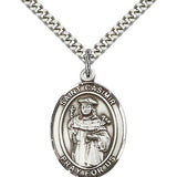 St. Casimir of Poland Medal, Sterling Silver, Large - 24" 2.4mm Rhodium Plate Chain + Clasp