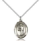 St. Christopher Archery Medal, Sterling Silver, Medium - 18" 1.2mm Sterling Silver Chain + Clasp