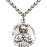 St. John Vianney Medal, Sterling Silver - 24" 2.4mm Rhodium Plate Endless Chain