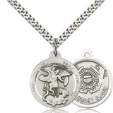 St. Michael Coast Guard Medal, Sterling Silver - 24" 2.4mm Rhodium Plate Endless Chain