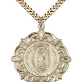 Our Lady of Guadalupe Medal, Gold Filled - 24" 2.4mm Gold Plated Endless Chain