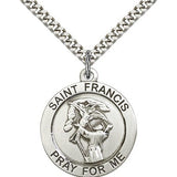 St. Francis Medal, Sterling Silver - 24" 2.4mm Rhodium Plate Endless Chain