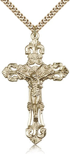 Crucifix Pendant, Gold Filled - 24" 2.4mm Gold Plated Endless Chain