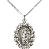Our Lady of Guadalupe Medal, Sterling Silver - 18" 1.2mm Sterling Silver Chain + Clasp