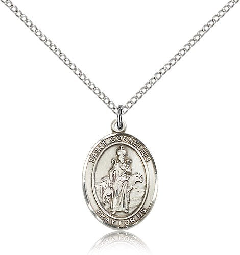 St. Cornelius Medal, Sterling Silver, Medium - 18" 1.2mm Sterling Silver Chain + Clasp