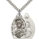 Our Lady of Czestochowa Medal, Sterling Silver - 24" 2.4mm Rhodium Plate Endless Chain