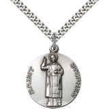 St. Stephen Medal, Sterling Silver - 24" 2.4mm Rhodium Plate Endless Chain