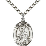 St. Louis Medal, Sterling Silver, Large - 24" 2.4mm Rhodium Plate Chain + Clasp