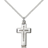 Cross Pendant, Sterling Silver - 18" 1.2mm Sterling Silver Chain + Clasp