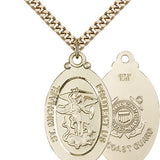 St. Michael Coast Guard Medal, Gold Filled - 24" 2.4mm Gold Plated Endless Chain