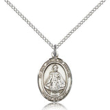 Infant of Prague Medal, Sterling Silver, Medium - 18" 1.2mm Sterling Silver Chain + Clasp