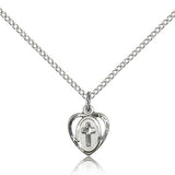 Heart Cross Pendant, Sterling Silver - 18" 1.2mm Sterling Silver Chain + Clasp