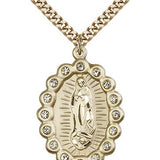 Our Lady of Guadalupe Medal, Gold Filled - 24" 2.4mm Gold Plated Endless Chain
