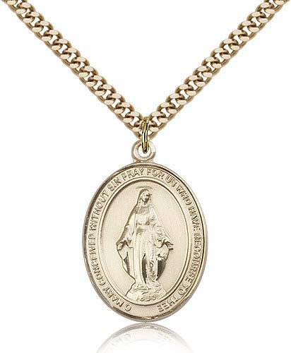 Miraculous Medal, Gold Filled, Large - 24" 2.4mm Gold Plated Chain + Clasp