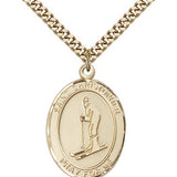 St. Christopher Skiing Medal, Gold Filled, Large - 24" 2.4mm Gold Plated Chain + Clasp