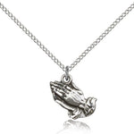 Praying Hands Medal, Sterling Silver - 18" 1.2mm Sterling Silver Chain + Clasp