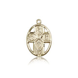 5 Way Cross Holy Spirit Medal, 14 Karat Gold - 14 KT Yellow Gold