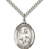 St. Maurus Medal, Sterling Silver, Large - 24" 2.4mm Rhodium Plate Chain + Clasp