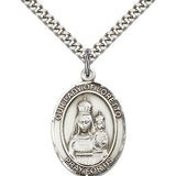 Our Lady of Loretto Medal, Sterling Silver, Large - 24" 2.4mm Rhodium Plate Chain + Clasp